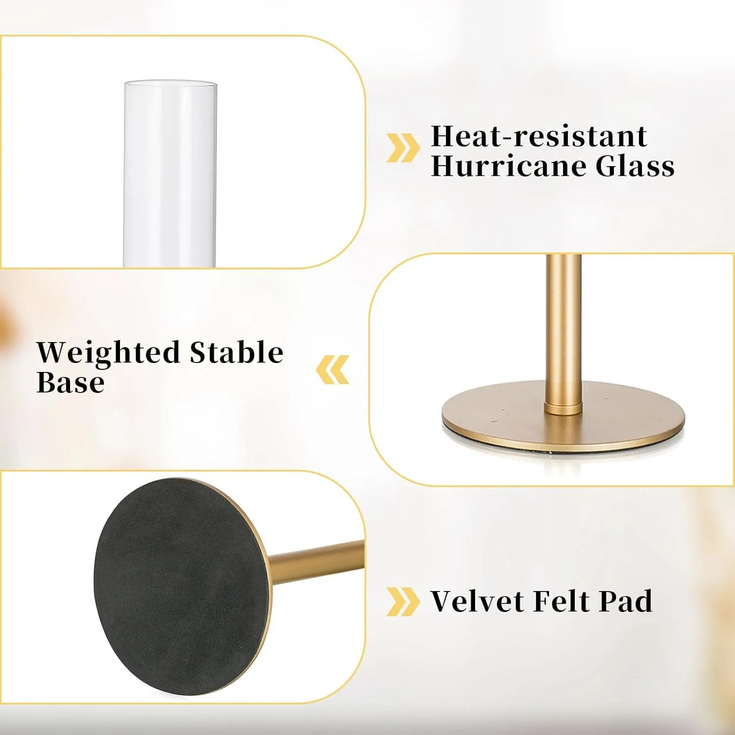 Glasseam Hurricane Candle Holders for Candlesticks, Glass Gold Candle Holders Set of 3, Modern Taper Candle Holders with Clear Cylinder Glass Shade,Tall Candle Holders for Table Centerpiece Wedding