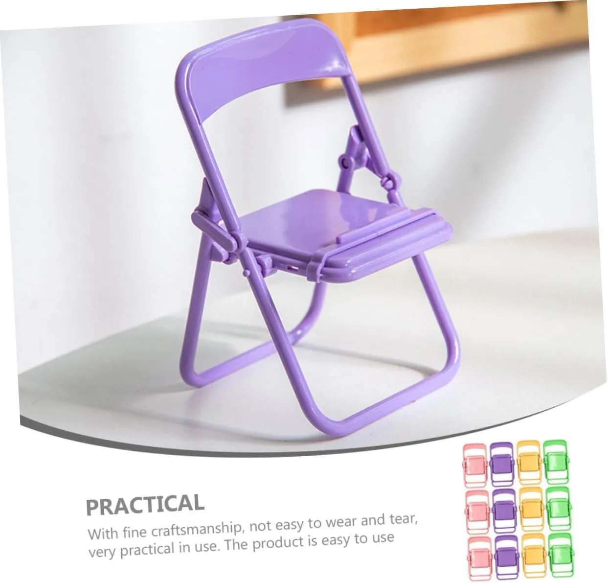 GLEAVI 4sets Mini Folding Chair Phone Holder Cute Dollhouse Foldable Mobile Stand and Watermelon Practical Cellphone Stand for Hands Viewing 12pcs*4