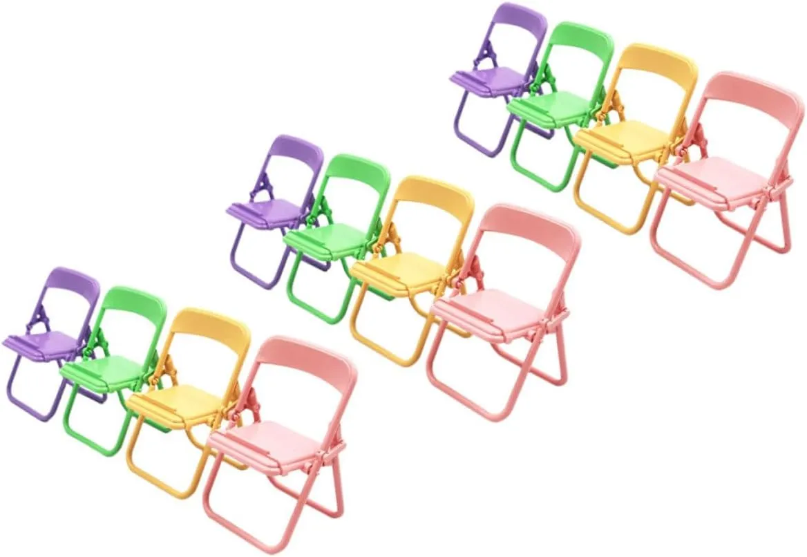 GLEAVI 4sets Mini Folding Chair Phone Holder Cute Dollhouse Foldable Mobile Stand and Watermelon Practical Cellphone Stand for Hands Viewing 12pcs*4