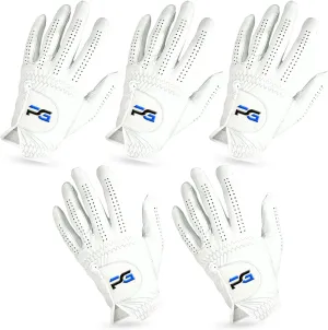 Gloves (5 Pack) Cabretta Leather, Premium Quality Mens Golf Gloves
