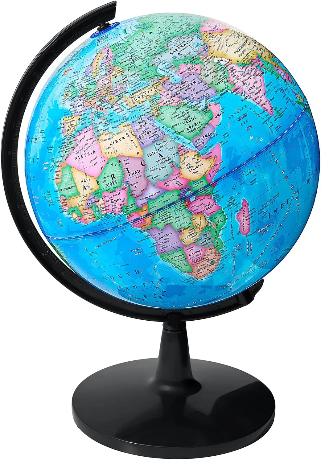 GOCHANGE World Globe for Kids, 8 inch 360° Spinning Globe with Thickened Base, More Stable, Bright Colors to Stimulate Age 4  Children's Geographical Interest, No assembly required