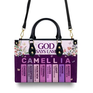 God Says I Am Leather Handbag, Personalized Prayer Handbag For Women with Name Bible Verses, Positive Affirmations Handbag, Christian Gift Religious Gift for Girls Women Mom, God Says You Are Gifts