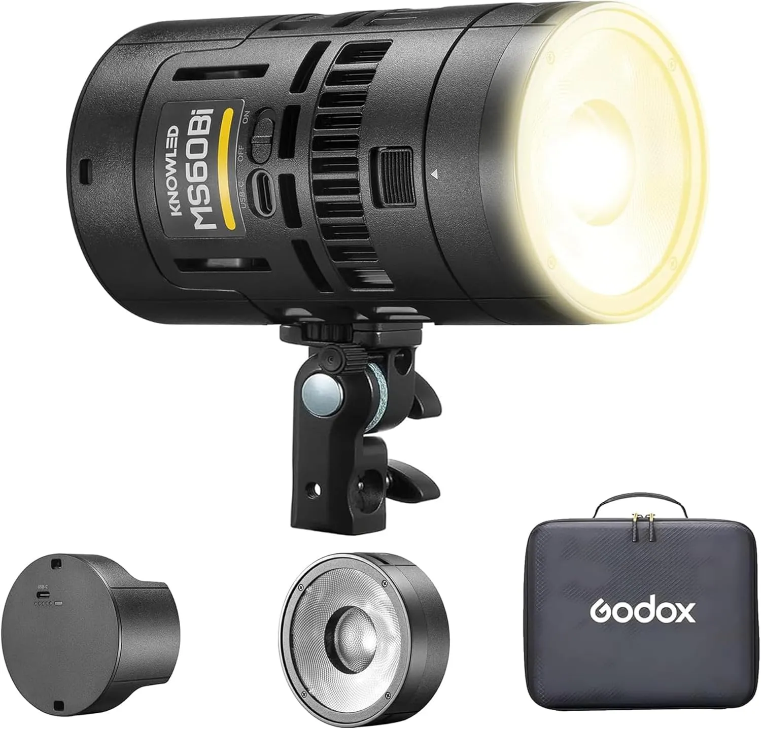 Godox MS60BI LED Video Light,Mini Size 60W Power,CCT/HSI/RGBW/FX Mode,with Battery,Suppor CRMX/APP/NFC,Support E27 Socket/USB/NPF/V-Mount Battery Power for Photographers,Filmmakers,Studios