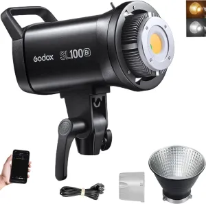 Godox SL100Bi 100W Bi-Color LED Video Light, 32100Lux@1M with APP Control, 2800K-6500K CRI/TLCI 96 /97  Studio Light, 11 FX Effects Studio LED Continuous Video Light Bowens Mount