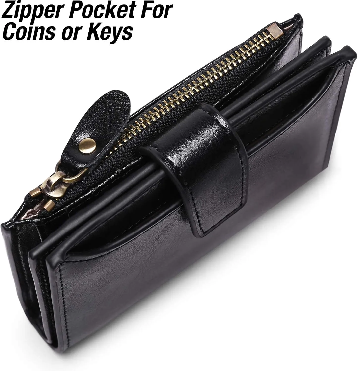 GOIACII Small Women Wallet Genuine Leather RFID Blocking Bifold Zipper Pocket Card Holder with ID Window