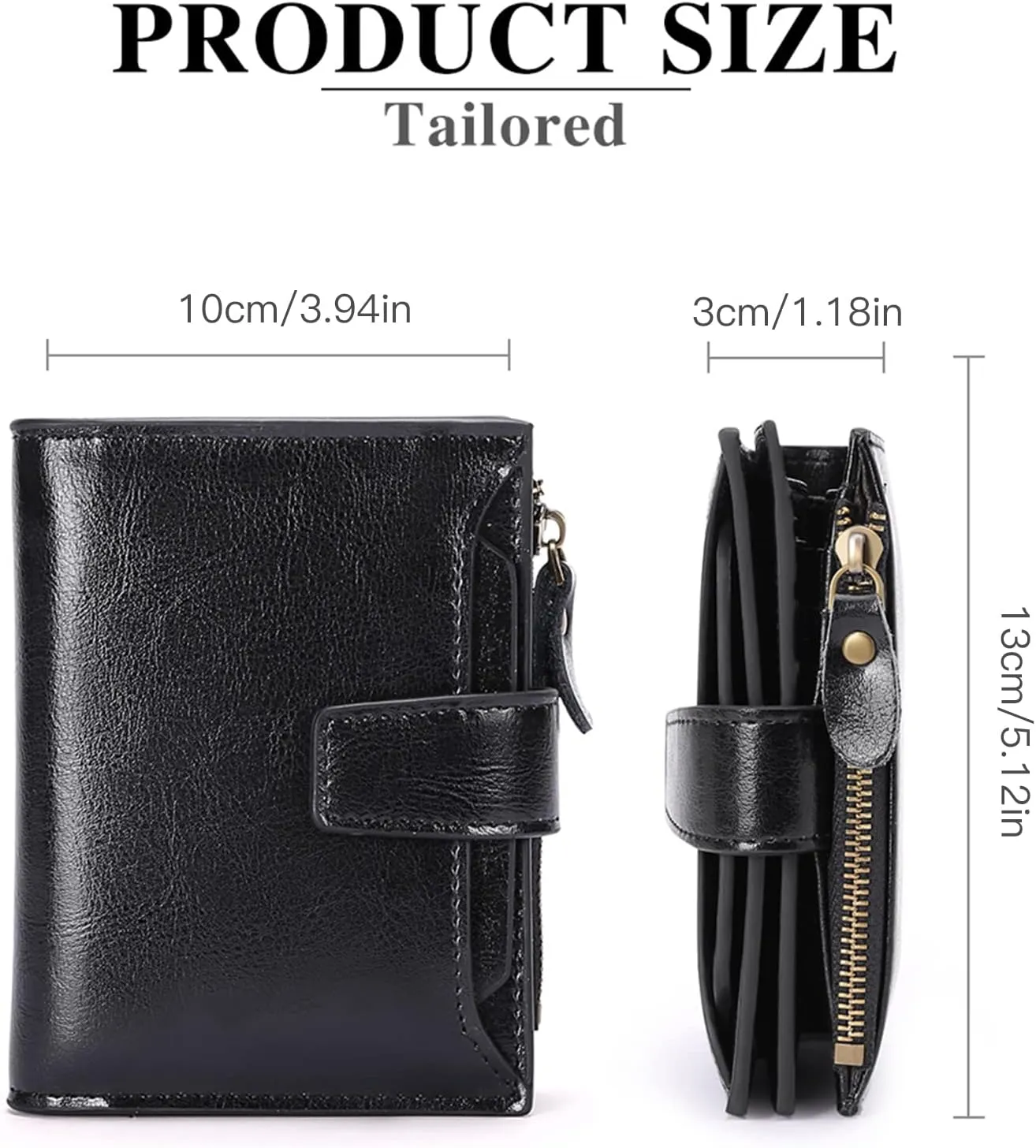 GOIACII Small Women Wallet Genuine Leather RFID Blocking Bifold Zipper Pocket Card Holder with ID Window