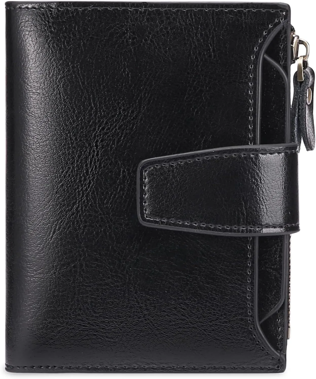 GOIACII Small Women Wallet Genuine Leather RFID Blocking Bifold Zipper Pocket Card Holder with ID Window