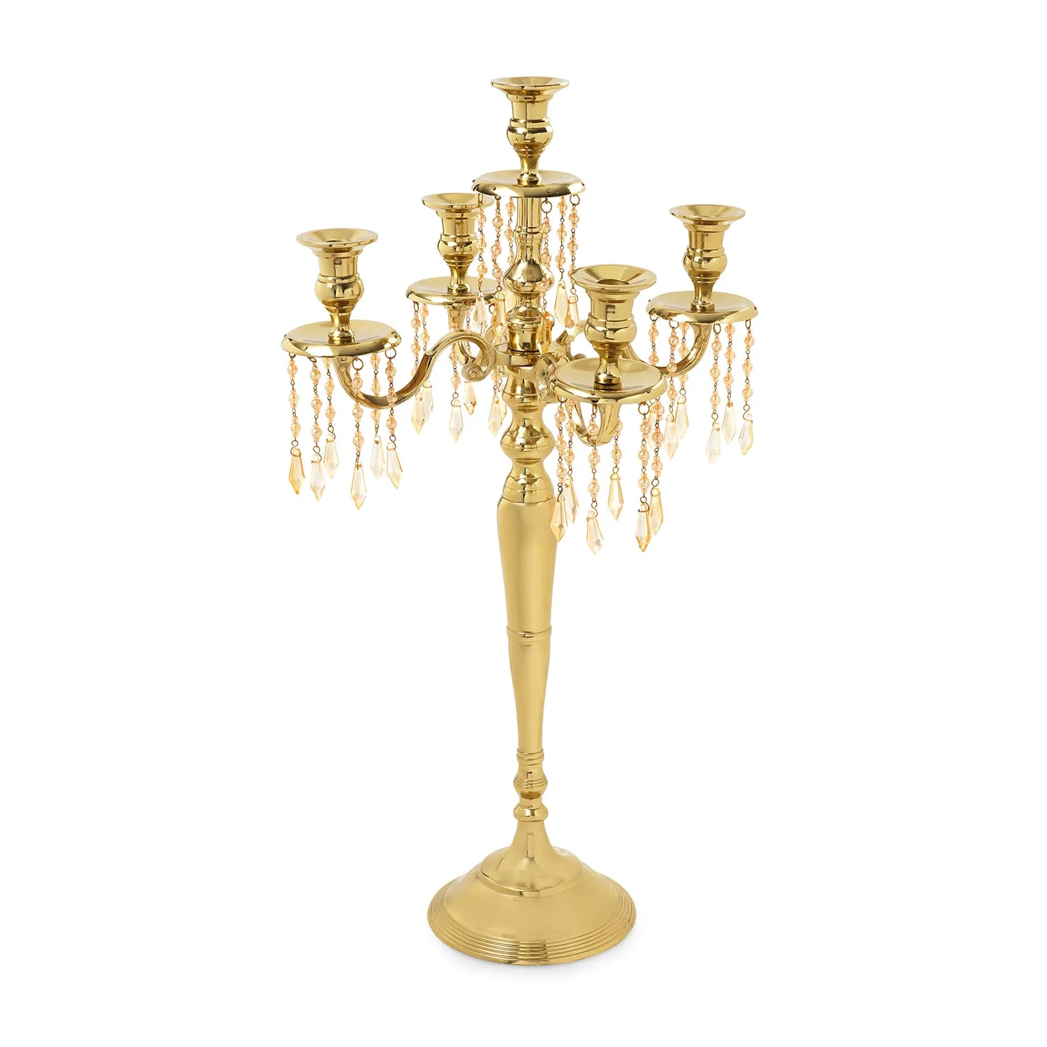 Gold 5 Arm Candelabrum with Crystal Danglers - Large