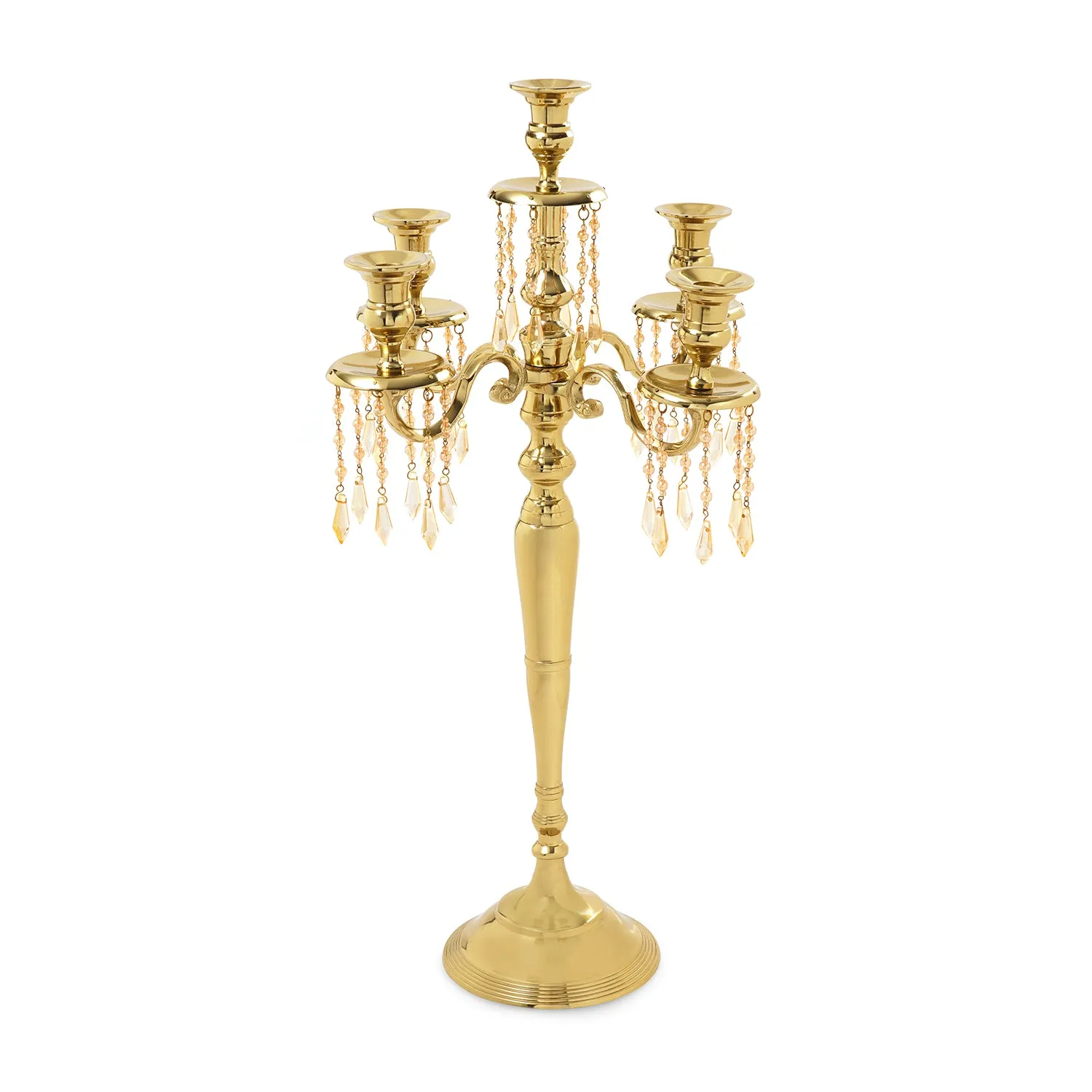 Gold 5 Arm Candelabrum with Crystal Danglers - Large