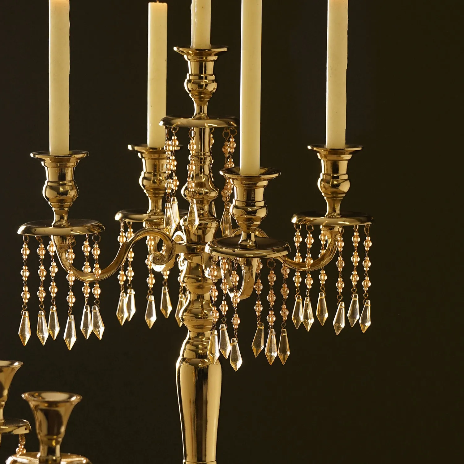 Gold 5 Arm Candelabrum with Crystal Danglers - Large