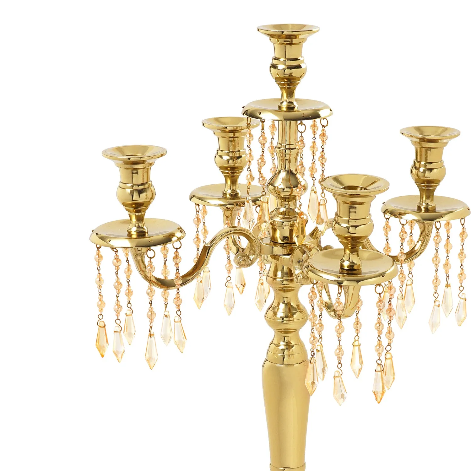 Gold 5 Arm Candelabrum with Crystal Danglers - Large