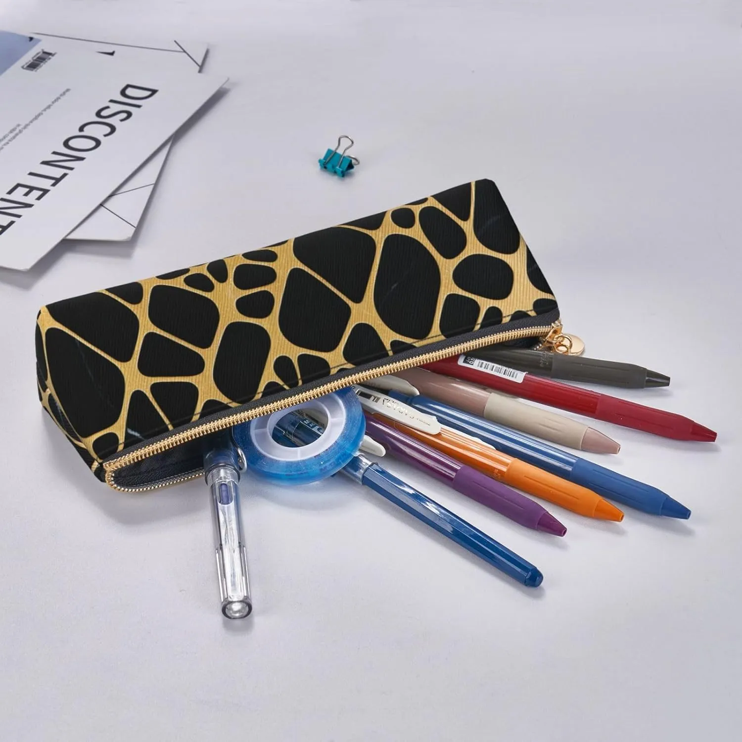 Gold And Black Marble Pen Case Small Pencil Bag Triangle Pu Leather Pen Pouch Pen Bag Storage Bag With Zipper
