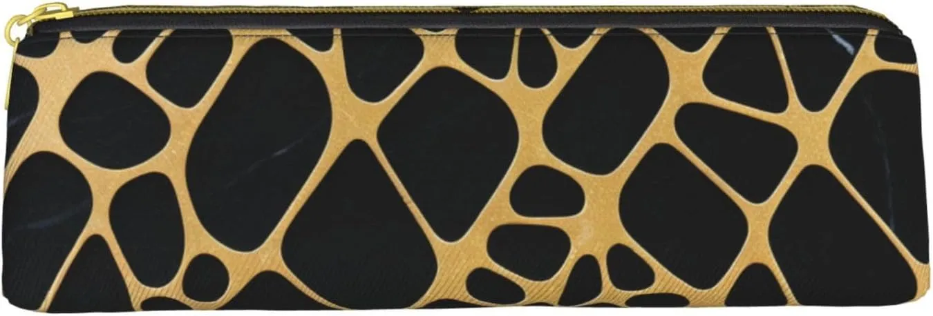 Gold And Black Marble Pen Case Small Pencil Bag Triangle Pu Leather Pen Pouch Pen Bag Storage Bag With Zipper