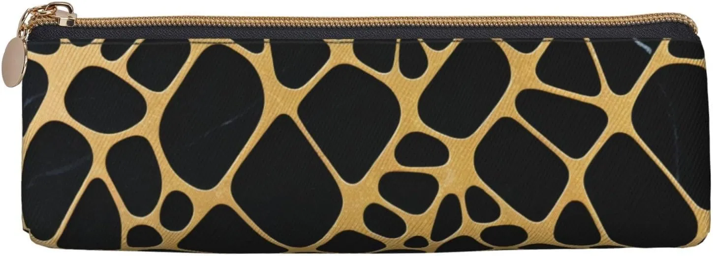 Gold And Black Marble Pen Case Small Pencil Bag Triangle Pu Leather Pen Pouch Pen Bag Storage Bag With Zipper