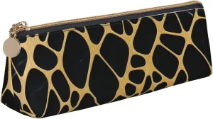 Gold And Black Marble Pen Case Small Pencil Bag Triangle Pu Leather Pen Pouch Pen Bag Storage Bag With Zipper