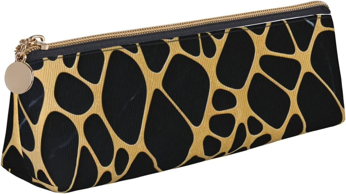 Gold And Black Marble Pen Case Small Pencil Bag Triangle Pu Leather Pen Pouch Pen Bag Storage Bag With Zipper