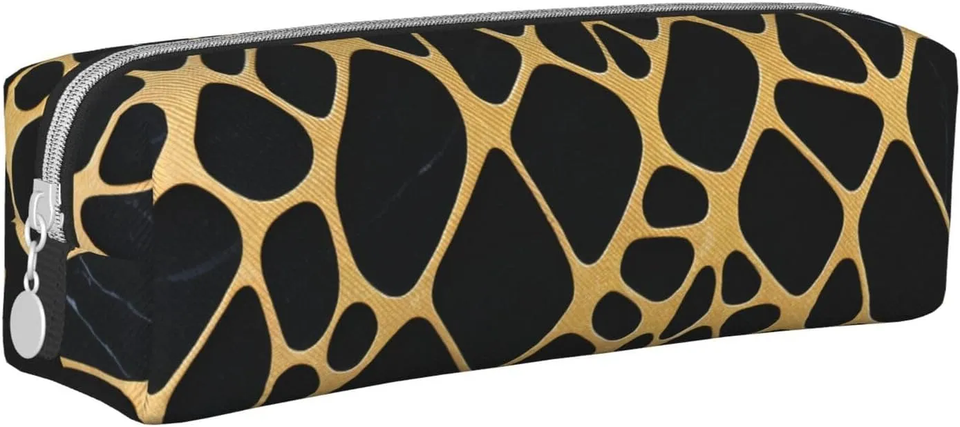 Gold And Black Marble Pencil Case Pu Leather Cute Small Pencil Case Pencil Pouch Storage Bag With Zipper