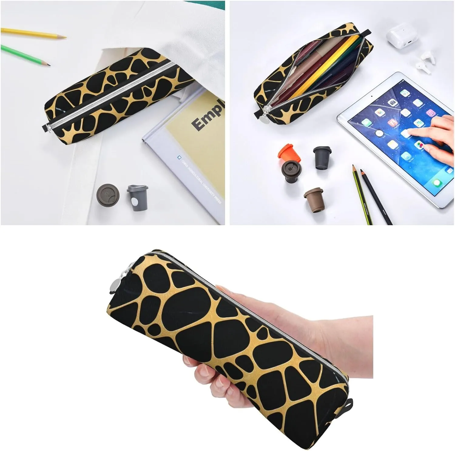 Gold And Black Marble Pencil Case Pu Leather Cute Small Pencil Case Pencil Pouch Storage Bag With Zipper