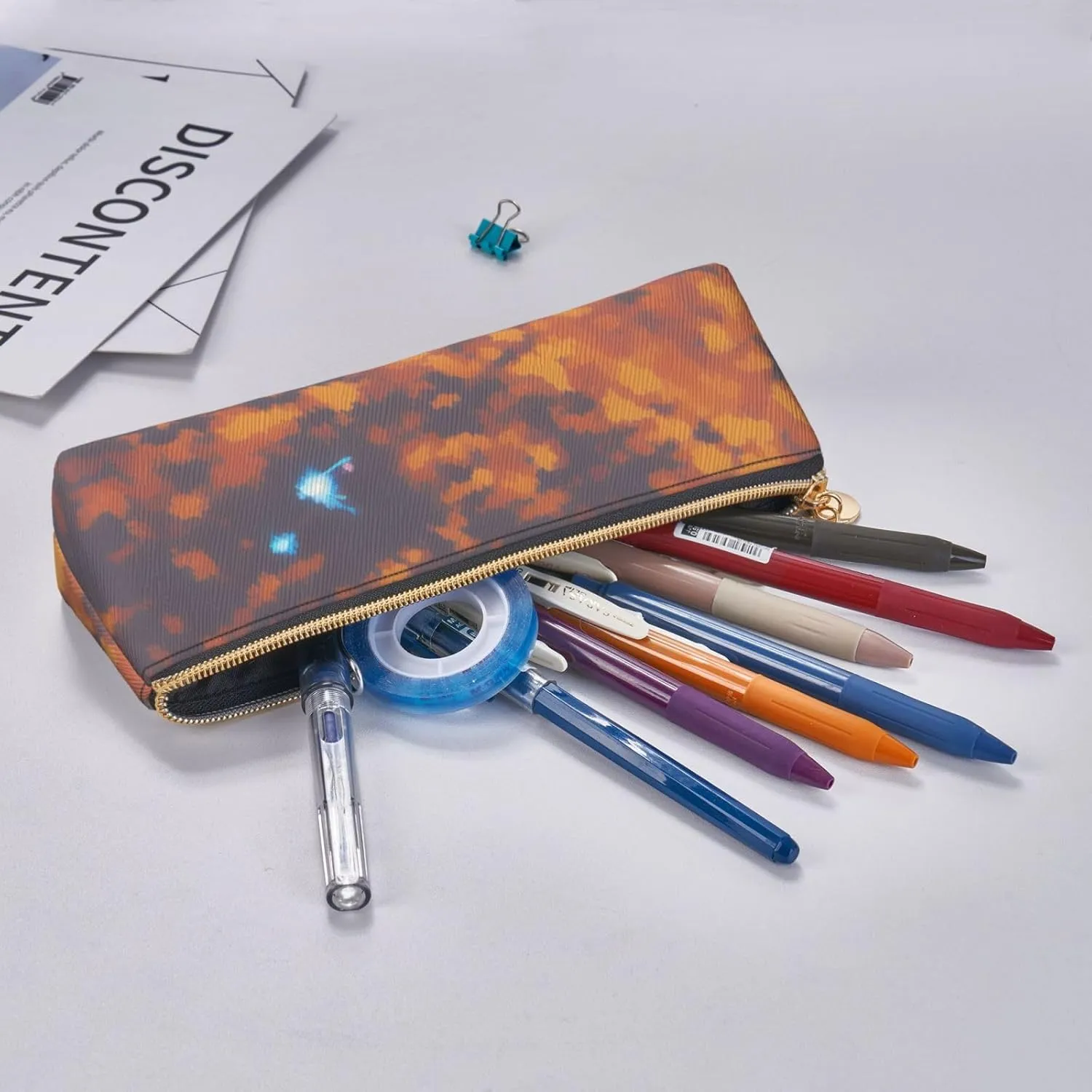 Gold Texture Printed Pattern Pen Case Small Pencil Bag Triangle Pu Leather Pen Pouch Pen Bag Storage Bag With Zipper