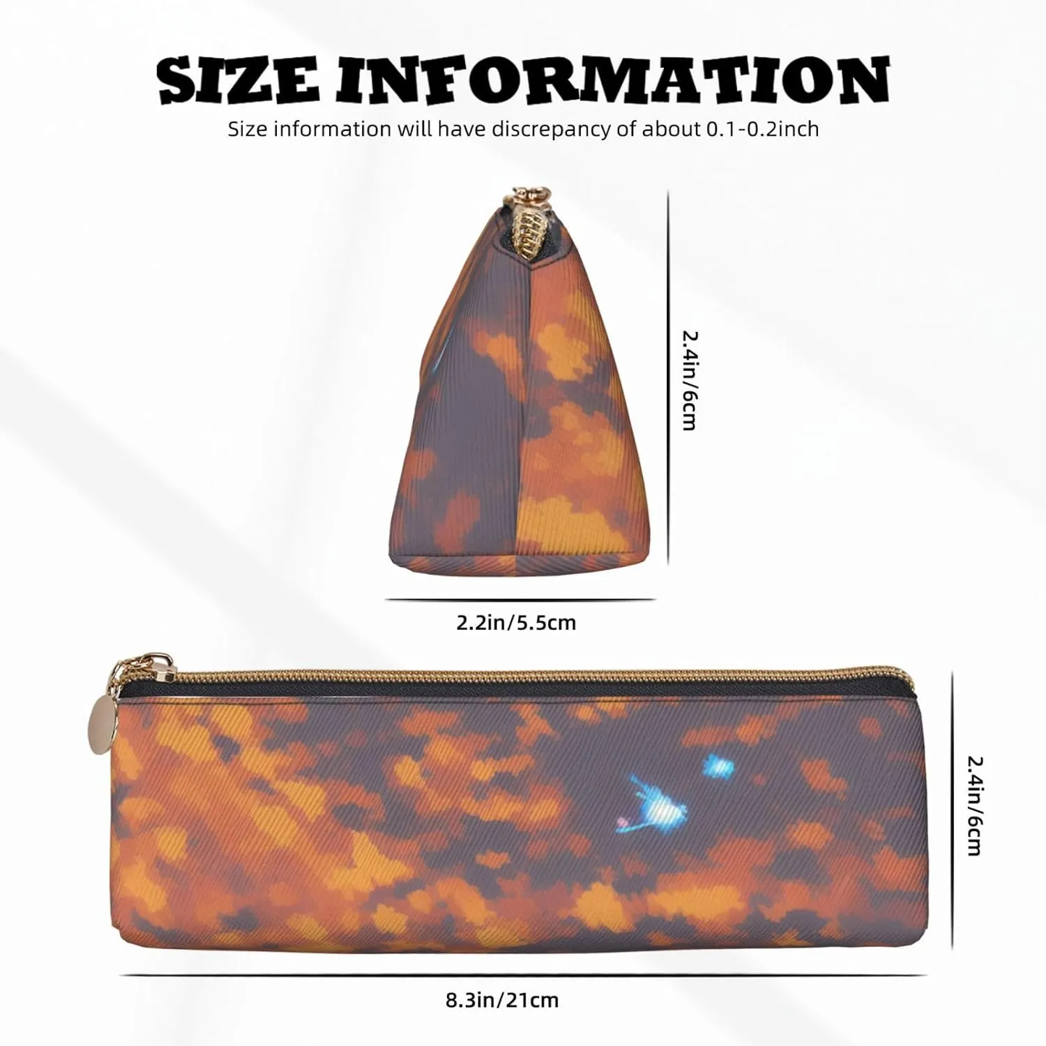 Gold Texture Printed Pattern Pen Case Small Pencil Bag Triangle Pu Leather Pen Pouch Pen Bag Storage Bag With Zipper