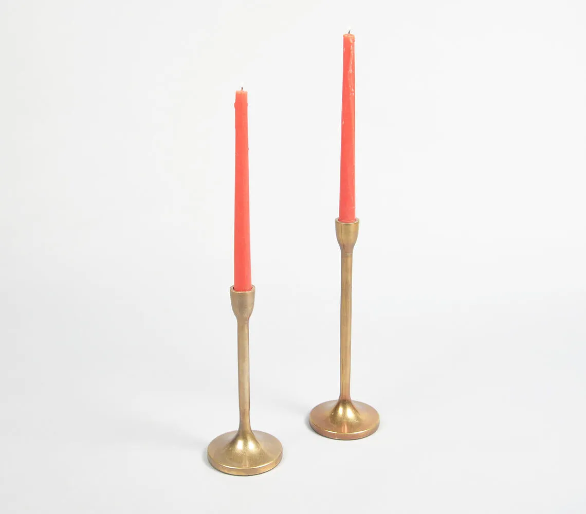 Golden Lacquered Aluminium Candle Holders (Set of 2)
