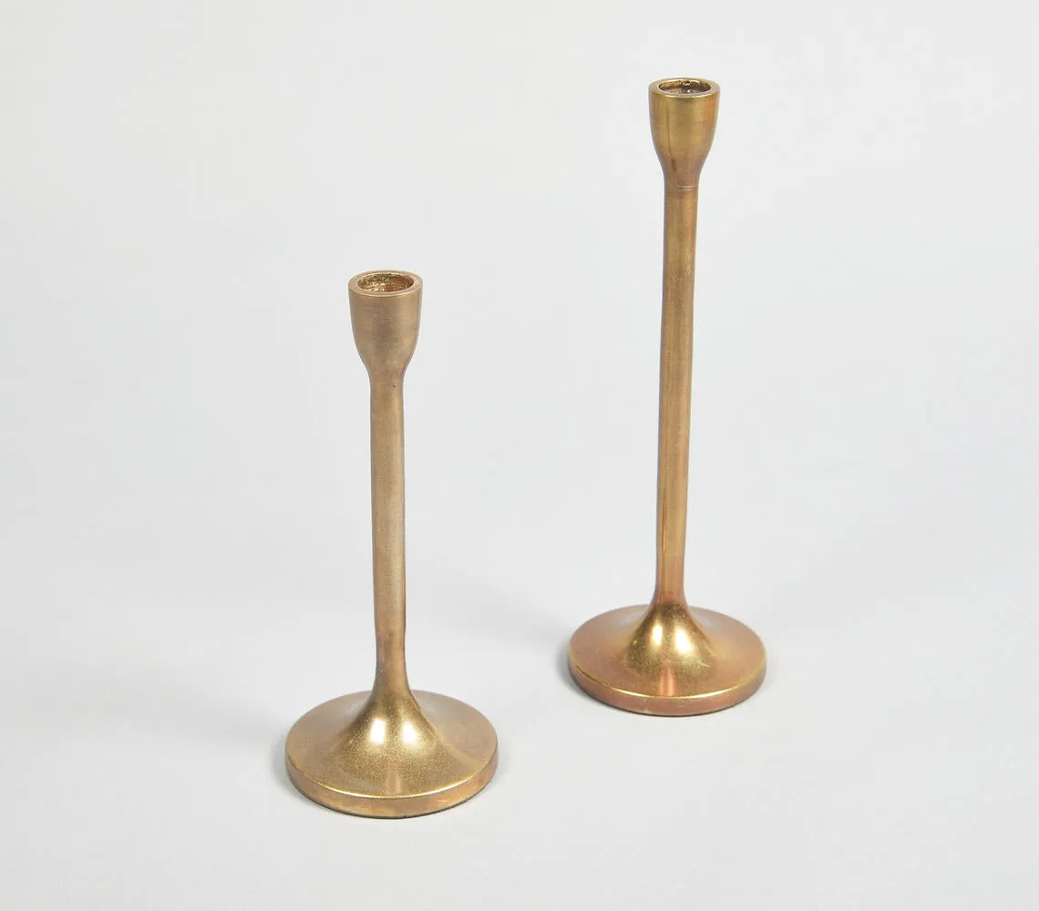 Golden Lacquered Aluminium Candle Holders (Set of 2)