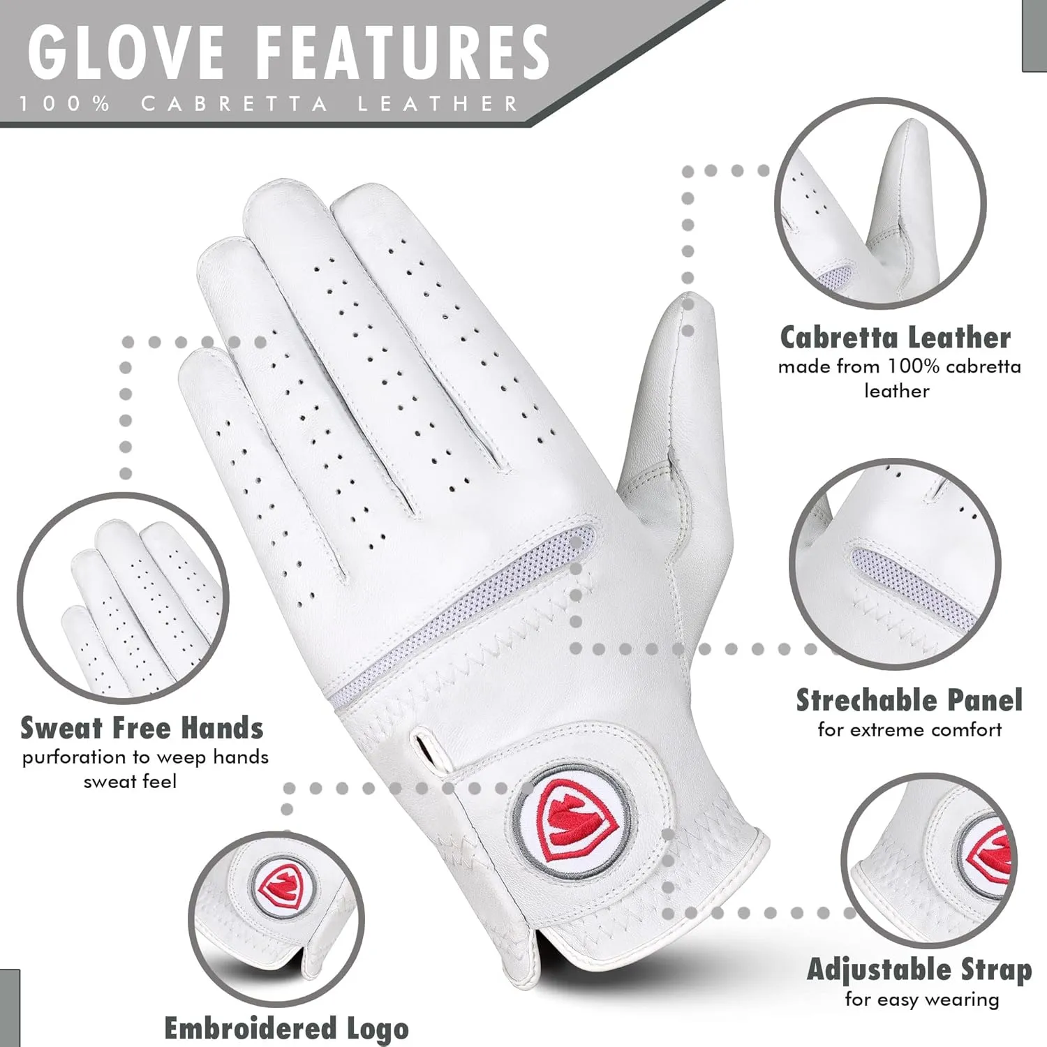 Golf Gloves Men Right Handed Golfer 2 Pack - 100% Cabretta Leather, Mens Golf Glove, All Weather Grip