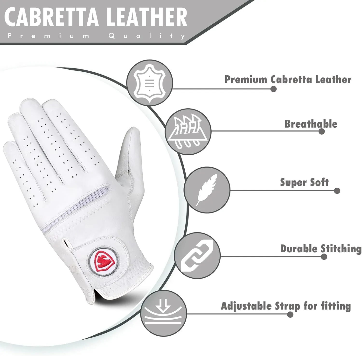 Golf Gloves Men Right Handed Golfer 2 Pack - 100% Cabretta Leather, Mens Golf Glove, All Weather Grip