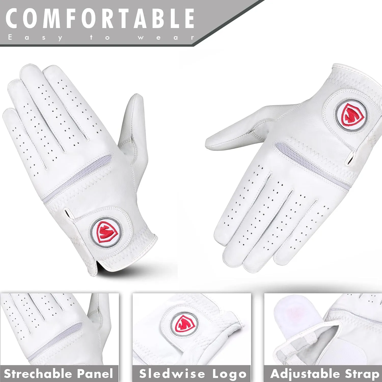 Golf Gloves Men Right Handed Golfer 2 Pack - 100% Cabretta Leather, Mens Golf Glove, All Weather Grip