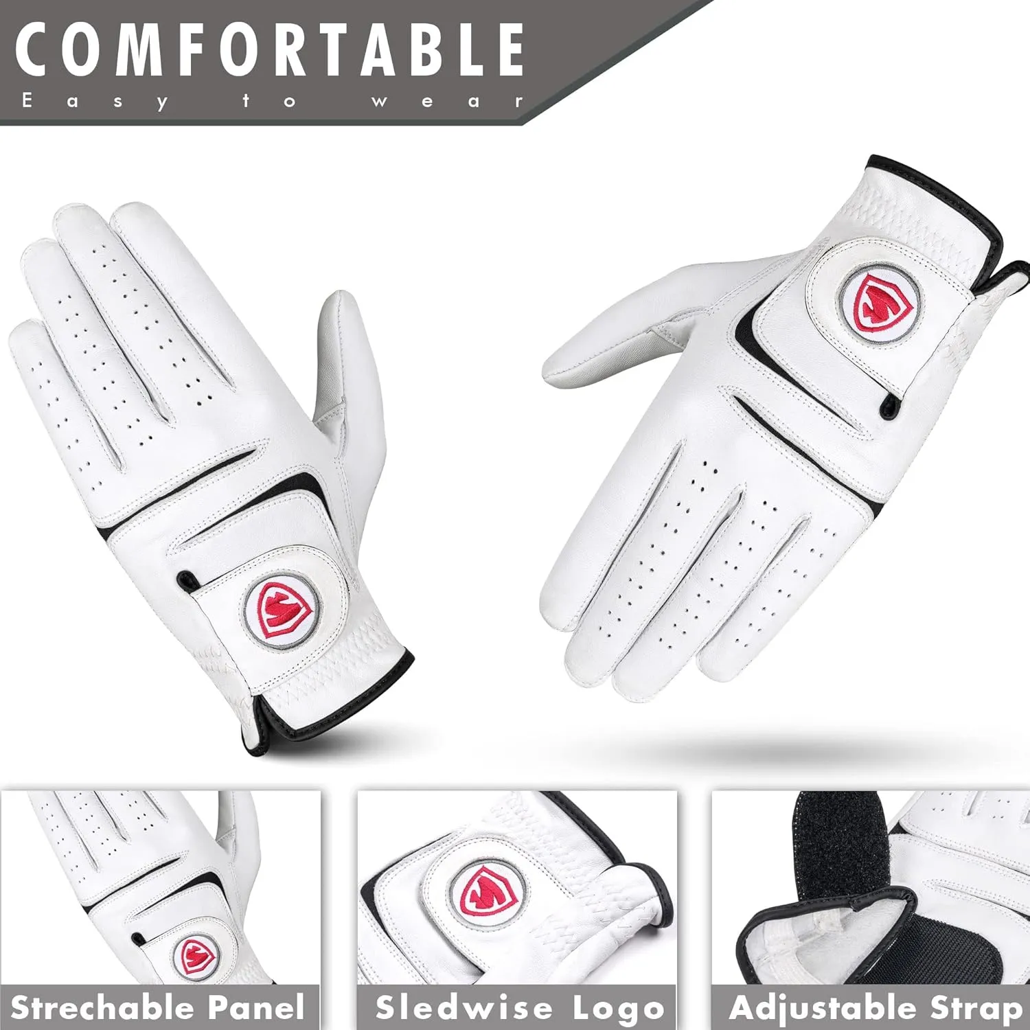 Golf Gloves Men Right Handed Golfer 2 Pack - 100% Cabretta Leather, Mens Golf Glove, All Weather