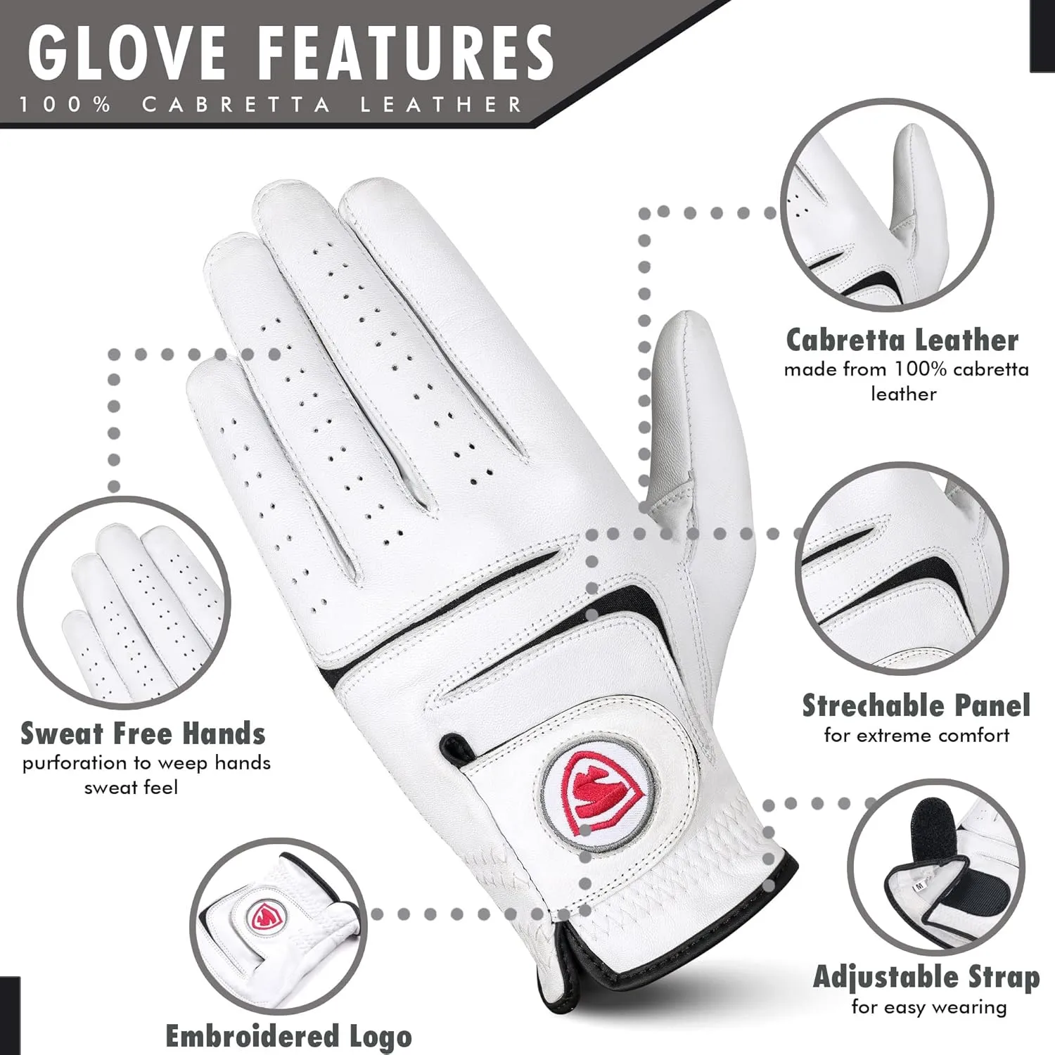 Golf Gloves Men Right Handed Golfer 2 Pack - 100% Cabretta Leather, Mens Golf Glove, All Weather