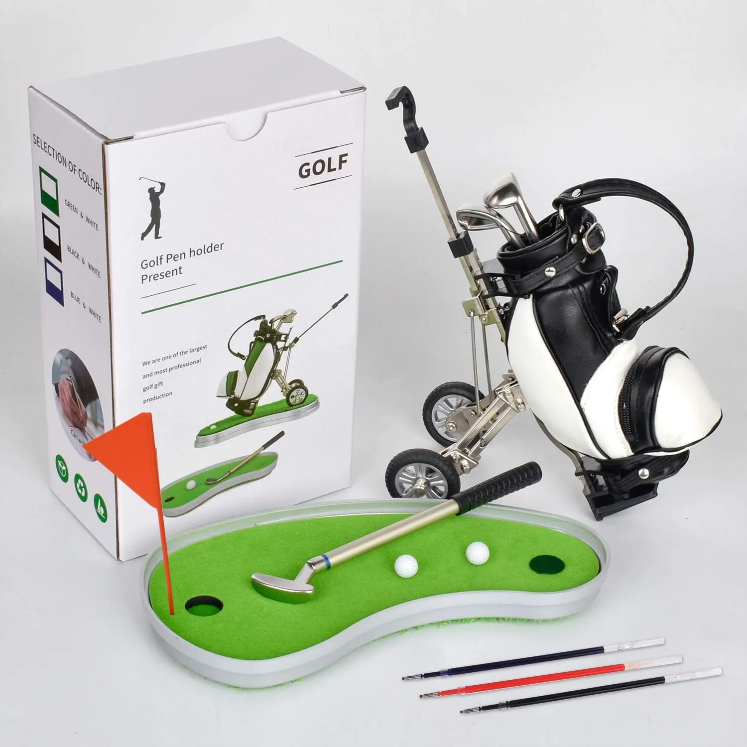 Golf Pen Holder with 3 Piece Pens Desktop Toys Decoration Entertainment Novelty Golf Pen