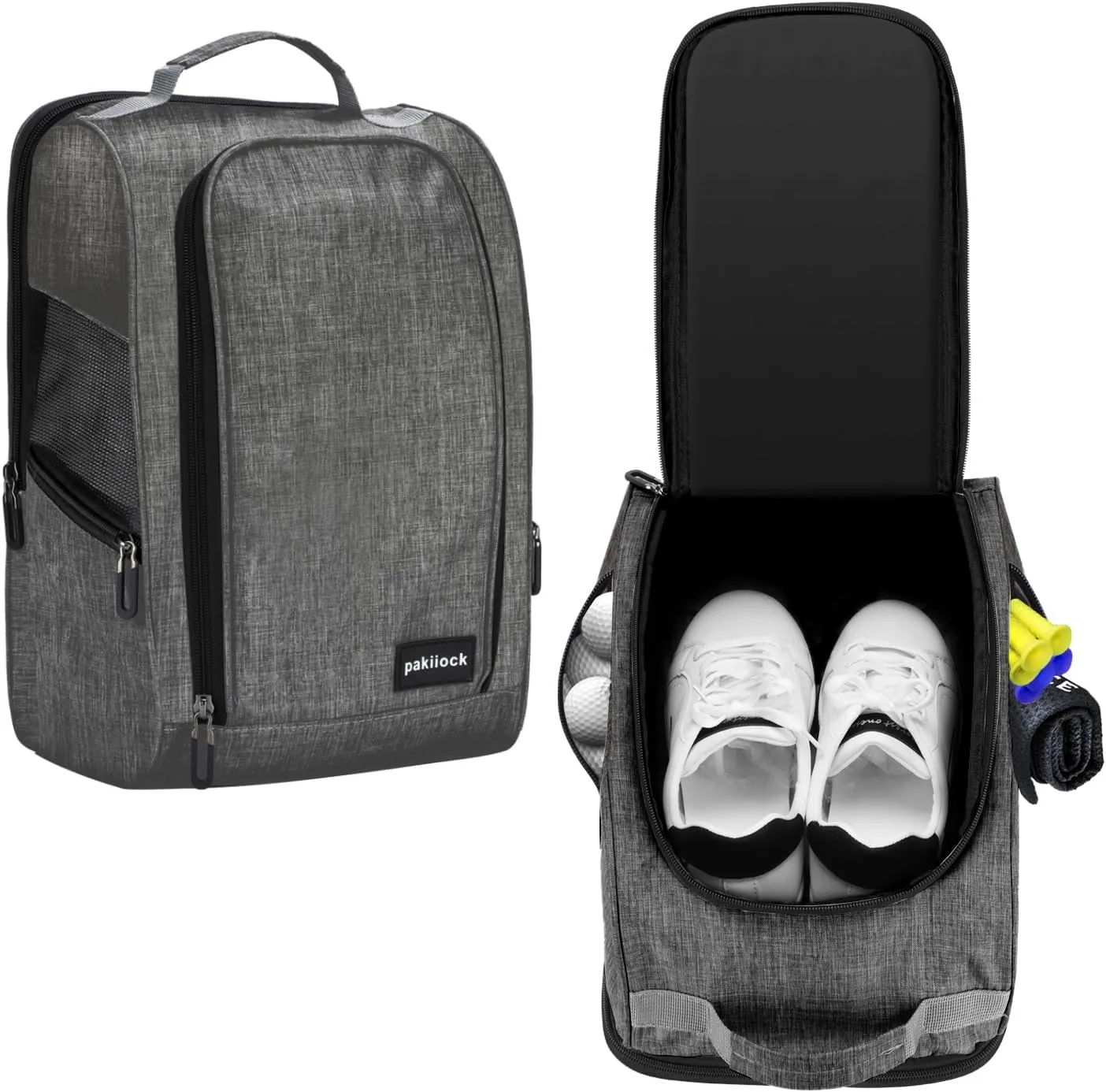 Golf Shoe Bag Zippered travel sport shoe bags With Mesh Ventilation, large back pocket and side pocket for men women black