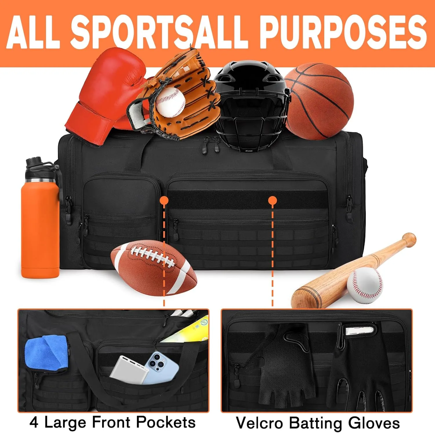 Goloni 130L Heavy Duty Large Duffle Equipment Bag,Catchers Gear Bag with Shoe Compartment,Baseball Duffle Bag