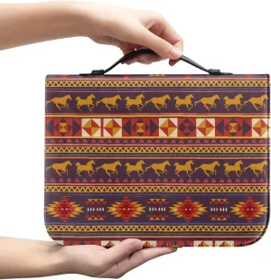 Gomyblomy Aztec Horse Large Capacity Bible Bag foe Women, Southwest Tribal Style Lightweight Bible Protector with Multiple Compartments & Pen Slot for Church Scripture Dust Bag, Size M
