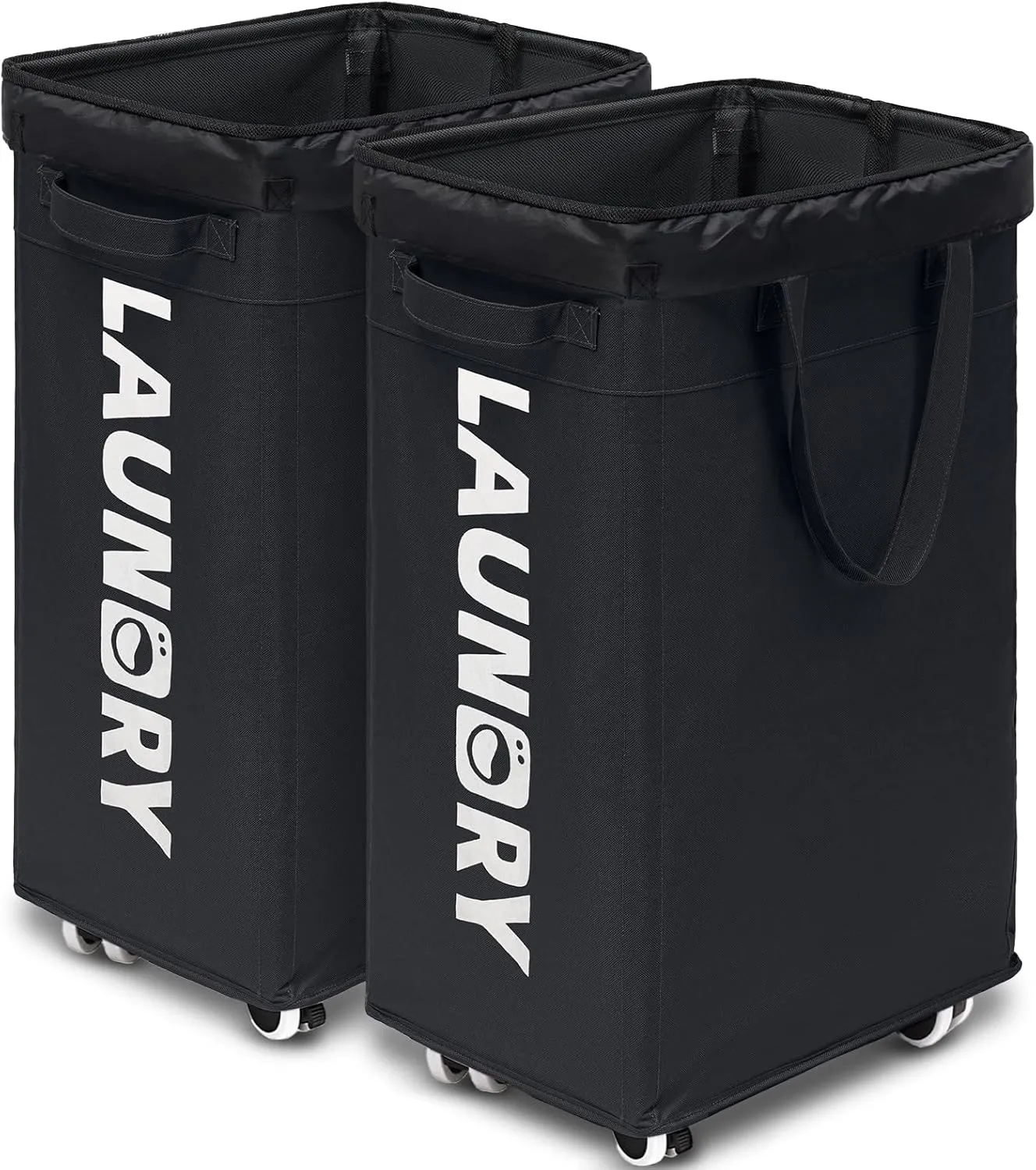 Goodpick Laundry Basket with Wheels, 2-Pack 75L Rolling Laundry Hamper with Removable Wash Bags, Collapsible Laundry Basket for Corner Dorm, Black