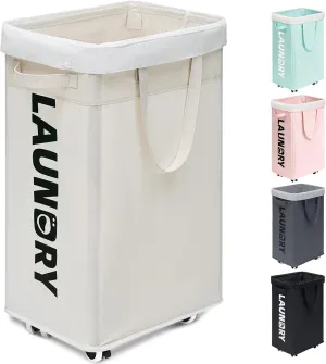Goodpick Laundry Hamper with Wheels, 75L Hamper with Wheels, Clothes Hamper with Removable Wash Bag for Bedroom, Large Laundry Basket with Handle, White