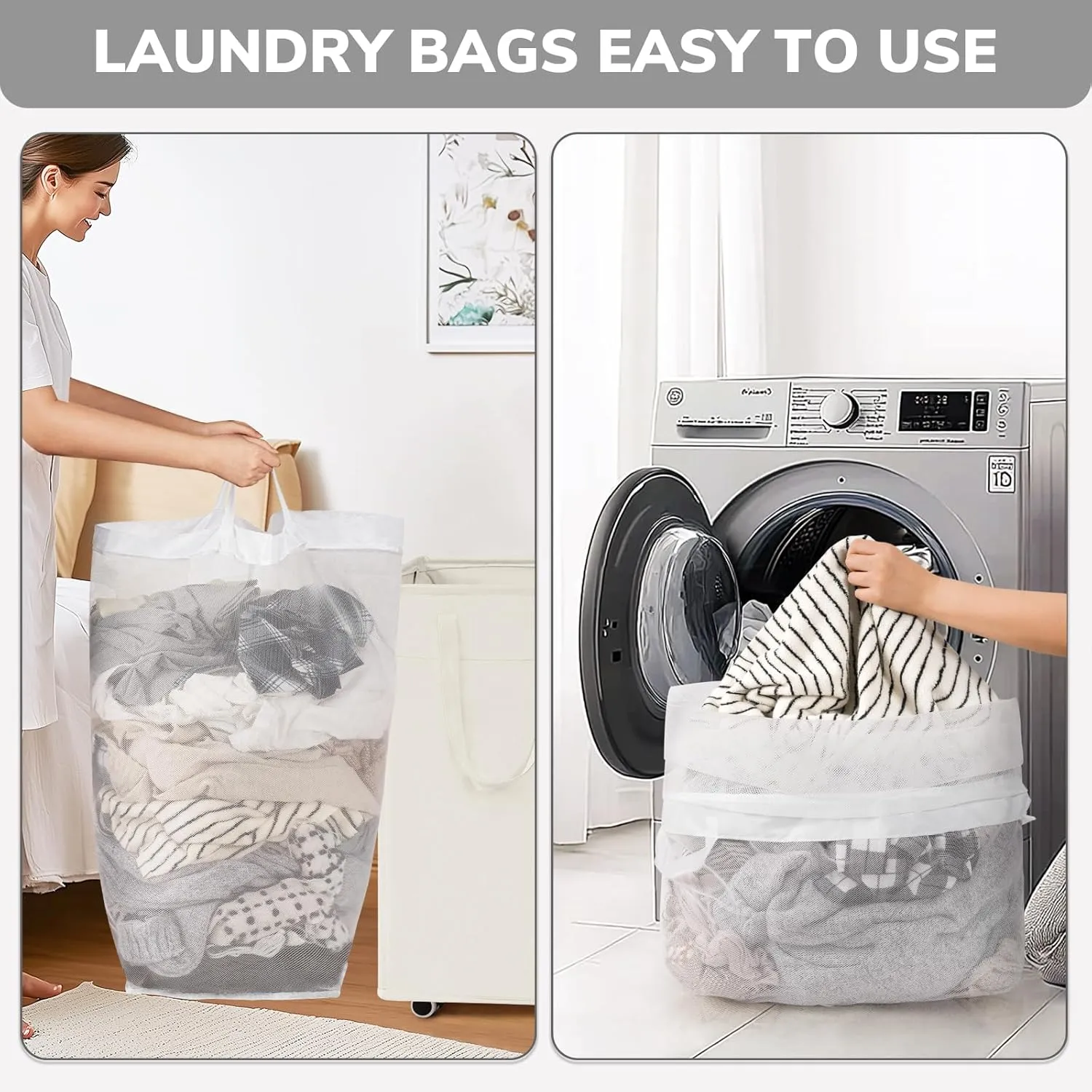 Goodpick Laundry Hamper with Wheels, 75L Hamper with Wheels, Clothes Hamper with Removable Wash Bag for Bedroom, Large Laundry Basket with Handle, White