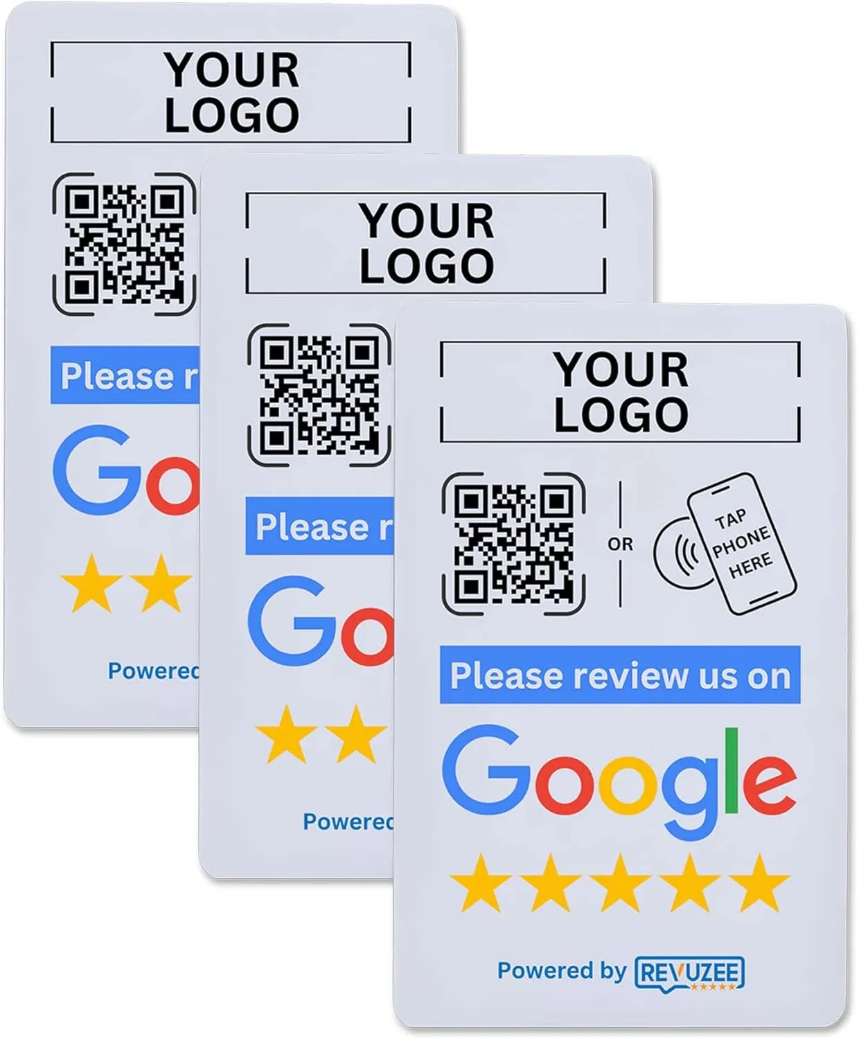 Google Review Tap Card (3 Pack) with QR Code and your Custom Logo | NFC and Custom QR Code Sign for Business | Includes Analytics and Customizable Landing Page | White