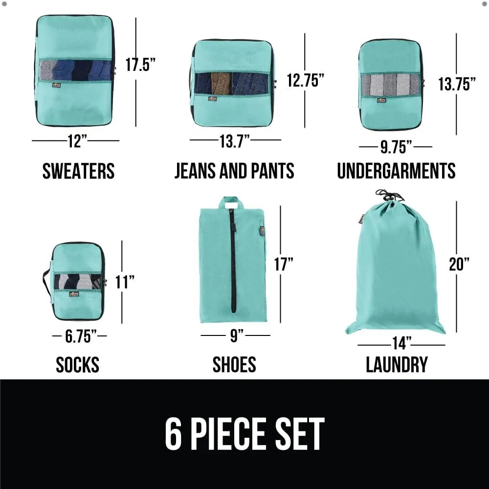 GORILLA GRIP 6 Set Packing Cubes, Travel Essentials for Suitcase, Mesh Organizer Bags for Clothes Toiletries Shoes and Laundry Luggage and Carry On Airplane Accessories, Traveling Must Haves Turquoise
