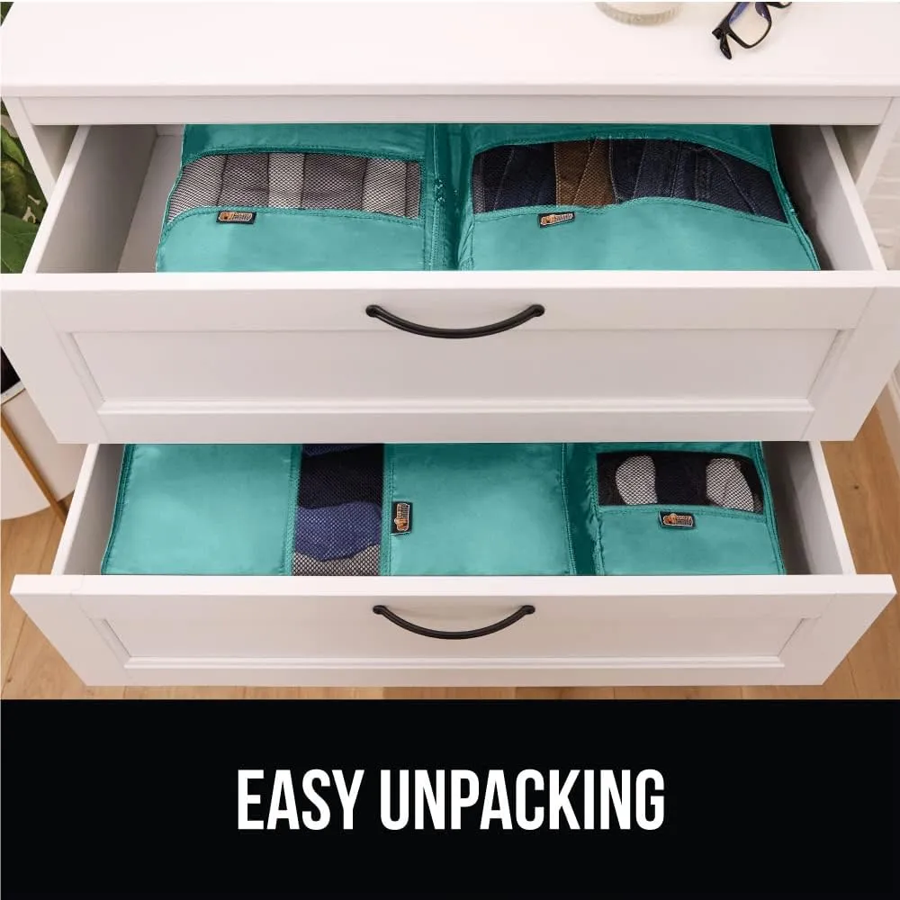 GORILLA GRIP 6 Set Packing Cubes, Travel Essentials for Suitcase, Mesh Organizer Bags for Clothes Toiletries Shoes and Laundry Luggage and Carry On Airplane Accessories, Traveling Must Haves Turquoise