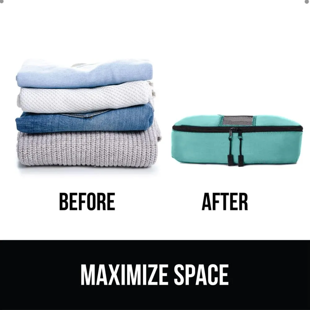 GORILLA GRIP 6 Set Packing Cubes, Travel Essentials for Suitcase, Mesh Organizer Bags for Clothes Toiletries Shoes and Laundry Luggage and Carry On Airplane Accessories, Traveling Must Haves Turquoise