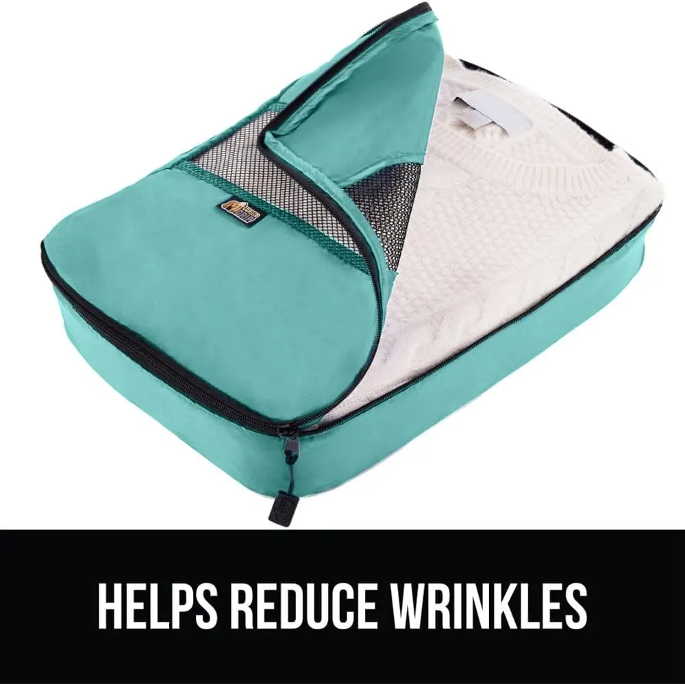 GORILLA GRIP 6 Set Packing Cubes, Travel Essentials for Suitcase, Mesh Organizer Bags for Clothes Toiletries Shoes and Laundry Luggage and Carry On Airplane Accessories, Traveling Must Haves Turquoise