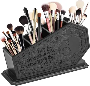 Gothic Coffin Decor Makeup Brush Holder,Spooky Witchy Gifts for Women,Skull Cosmetic Display Cases,Goth Decor Pen Holder, Vanity, Desk, Office Organizer for Bedroom Bathroom (Coffin Holder-Black)