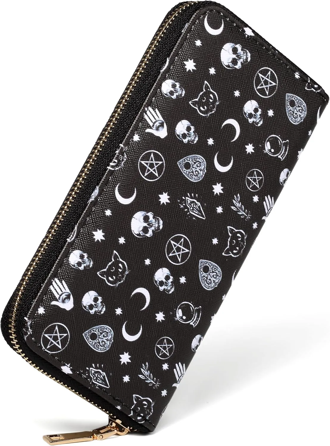 Gothic Skull Wallet Halloween Gifts for Women Goth Coffin Ladies Slim Purse Credit Card Holder(Black Skull)
