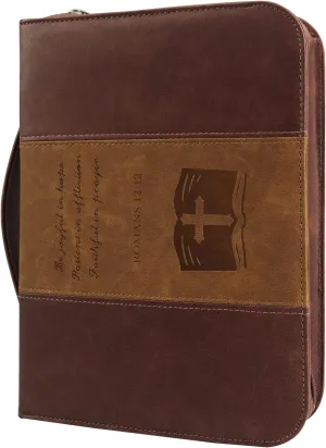 GraduatePro Bible Cover for Men, Bible Case for Women, PU Leather Zippered Scripture Bag with Carrying Handle, Psalm 46:10, Large Size Vintage Brown