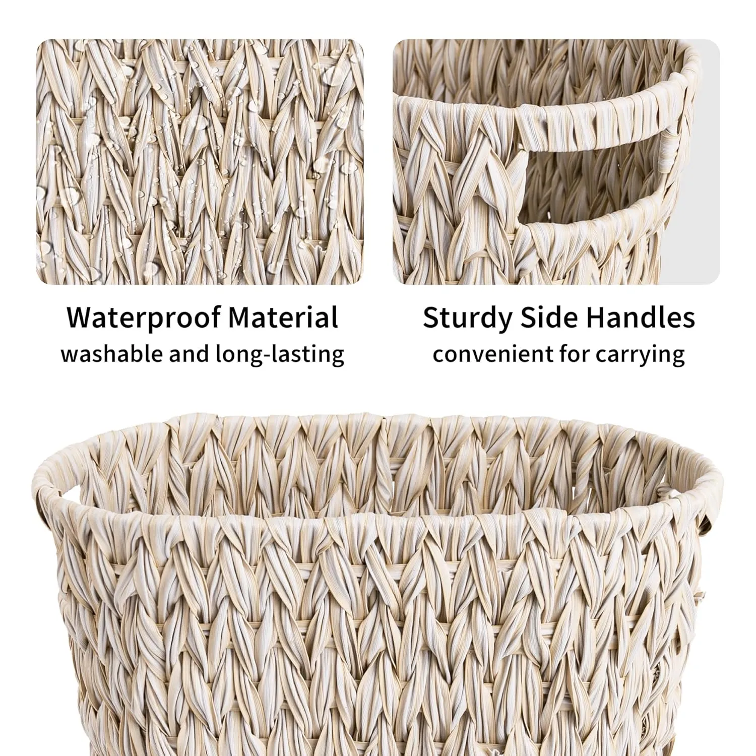 GRANNY SAYS Wicker Trash Can, Waterproof Bathroom Trash Can, Wicker Waste Basket for Bathroom, Decorative Boho Trash Can, Waste Basket for Bedroom, Office, 19 Liters/5 Gallons, 1-Pack, Butter Milk