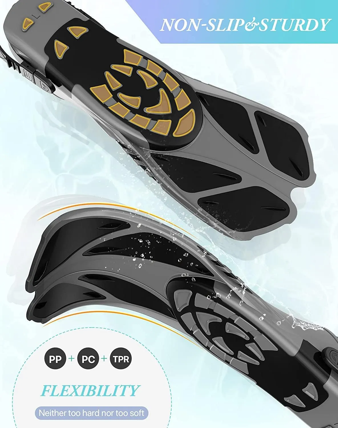 Greatever Snorkel Fins Adjustable Buckles Open Heel Swim Flippers Travel Size Short Swim Fins for Snorkeling Diving Swimming Adult Men Womens