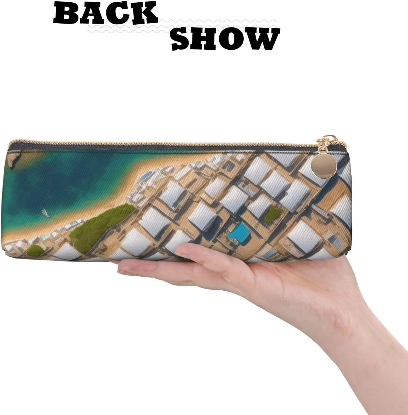 Greek Architecture Printed Patterns Pen Case Small Pencil Bag Triangle Pu Leather Pen Pouch Pen Bag Storage Bag With Zipper