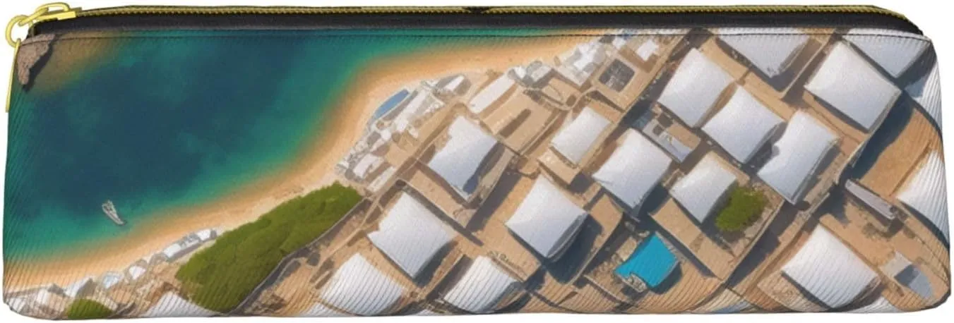 Greek Architecture Printed Patterns Pen Case Small Pencil Bag Triangle Pu Leather Pen Pouch Pen Bag Storage Bag With Zipper